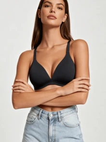 2 Buah Bra Wanita Model V-Neck Nyaman Tanpa Kawat dengan Cup Lembut, Warna Polos - MultiWarna - View 8