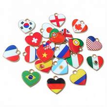 10件 15x16mm 琺瑯國家國旗心形吊墜DIY珠寶製作配件，適用於項鍊耳環，禮物創意 - 國旗 - 查看 1