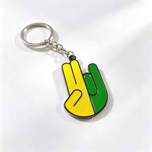 1pc Yellow-Green Peace Sign Enamel Keychain, Cartoon Gesture Metal Pendant, Fun Hip-Hop Bag Charm, Positive Energy Accessory, Suitable For Student Party Gift - Multicolor - View 1