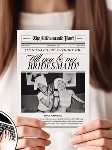 客製化報紙風格伴娘邀請卡，Will You Be My Bridesmaid 卡片，可客製照片與文字，適合作為節日攝影道具，為照片增添趣味與魅力，完美適用於婚禮派對 - 彩色 - 查看 5