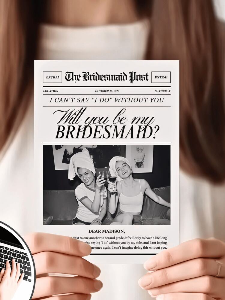Custom Newspaper Bridesmaid Invitations, Will You Be My Bridesmaid Cards - Personalized With Photos And Text, Suitable As A Photography Prop For Holidays, Adds Fun And Charm To Your Photos, Great For Wedding Party - Multicolor - View 5
