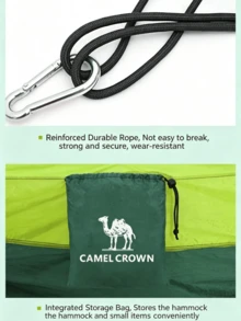 CAMEL CROWN Portable Anti-Rollover Outdoor Hammock With High Weight Capacity, Foldable Leisure Swing Hammock For Travel, Camping & Wilderness Use - Dark Green/Fruit Green - View 4