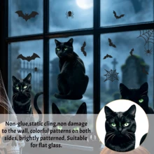 1/3 pezzi Adesivi statici per finestre con gatto nero, pipistrello e ragnatela, rimovibili e riutilizzabili, adatti per casa, ufficio, casa stregata, escape room, vetri delle finestre, creano atmosfera di Ognissanti, decorazione di Ognissanti - Adesivo per finestre con gatto nero - Visualizzare 4