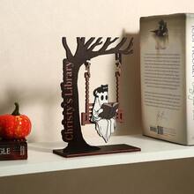 1pc Customizable Wooden Ghost Book Tree Stand Decor, Chilling Ghost On Swing - Cute Ghost Decoration, Library Sign, Adopt A Ghost, Reading Decor, Halloween Decor, Autumn Decor, Book Lover Gift, Desk Ornament - Multicolor - View 10