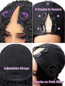 V Part Kinky Curly Human Hair Wig No Leave Out No Glue No Sew In Blends Seamlessly with Kinky Curly Wig 180% Density U Part Wig Upgrade Beginner Friendly Natural Color Easy To Wear - Natural Black - Übersicht 4