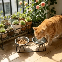 Cute Cat Ear Metal Stand Elevated Pet Bowl, Comes With Two 5.12 Inch Pet Bowls, Stable Iron Wire Frame Feeding Station, Detachable And Easy To Clean, Designed For Indoor Daily Feeding Of Kittens, Puppies And Small Dogs - 600ml - View 7
