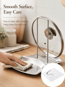 Compact Stainless Steel Pot Lid Rack To Prevent Stains Sturdy Punch-Free Soup Spoon Rack For Housewives Sleek Drain Tray Perfect For Tidy Kitchen Detachable Rack Dish Drying Rack House Essentials Dish Rack Kitchen Organizer Kitchen Supplies - Multicolor - View 9