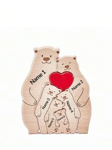 Personalized Wooden Bear Family Name Puzzle, Custom Engraved Interlocking Keepsake For Living Room Or Entryway Display, Decorative Home Ornament, Christmas Or Anniversary Gift For Parents And Grandparents - Cute Bear 2 - View 8