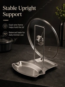 Compact Stainless Steel Pot Lid Rack To Prevent Stains Sturdy Punch-Free Soup Spoon Rack For Housewives Sleek Drain Tray Perfect For Tidy Kitchen Detachable Rack Dish Drying Rack House Essentials Dish Rack Kitchen Organizer Kitchen Supplies - Multicolor - View 6