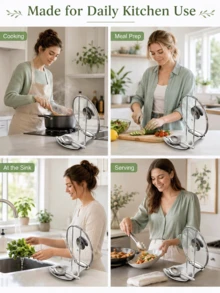 Compact Stainless Steel Pot Lid Rack To Prevent Stains Sturdy Punch-Free Soup Spoon Rack For Housewives Sleek Drain Tray Perfect For Tidy Kitchen Detachable Rack Dish Drying Rack House Essentials Dish Rack Kitchen Organizer Kitchen Supplies - Multicolor - View 12
