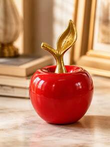 Red Apple Figurine With Gold Leaf, Fruit Sculpture Decor, Luxury Home Accent, Tabletop Centerpiece, Bookshelf Shelf Ornament, Office Desk Decor, Teacher Gift, Housewarming Gift, Fall Harvest Decoration - C - View 5
