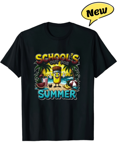 Unisex Brush-Painted Character Print "SCHOOL's OUT For SUMMER" With Vintage Four-Season Design, Tops, Summer, Unisex Style