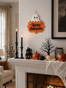1pc-Happy Halloween Cute Ghost 3D Wooden Hanging Sign, Orange Bat Star Wall Plaque, Farmhouse Autumn Fall Home Decor, Vintage Halloween Entryway Front Door Wall Ornament, Halloween Party Decorative Gift For Home Indoor - Multicolor - View 9