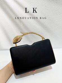 1 Peça Bolsa de Noite Feminina Retangular Minimalista de Couro PU Preto Fosco, Alça de Metal com Flor de Tulipa Dourada 3D, Clutch Rígida de Luxo Elegante Formal Transversal, Adequada para Casamento, Festa, Baile de Formatura, Jantar de Aniversário e Looks Noturnos - Multicolorido - Visão 13