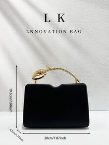 1 Peça Bolsa de Noite Feminina Retangular Minimalista de Couro PU Preto Fosco, Alça de Metal com Flor de Tulipa Dourada 3D, Clutch Rígida de Luxo Elegante Formal Transversal, Adequada para Casamento, Festa, Baile de Formatura, Jantar de Aniversário e Looks Noturnos - Multicolorido - Visão 7