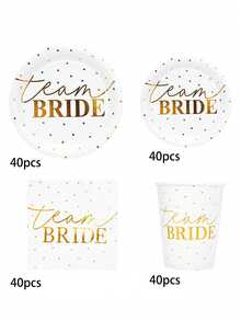 10pcs Bridal Shower Party Supplies, White And Gold Bride Theme Plates, Disposable Tableware Set For Wedding, Engagement And Bachelorette Party Decoration - Multicolor - View 15