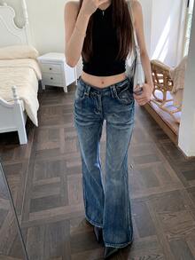YEAE | Designer Gradient Non-Clinging Flared Jeans Women 2025 New Style Stretch Slimming Floor-Length Bell Bottom Pants Casual Fall - Medium Wash - View 2