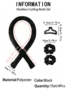 Juego de 4 piezas/Set de rizadores de cabello sin calor de seda, rizadores de cabello sin calor suaves con clips ajustables, adecuados para rizos DIY al dormir, regreso a la escuela, esencial para viajes y vacaciones, accesorios para el cabello, productos para rizar el cabello, herramientas para rizar el cabello, rodillos para el cabello, rizos sin calor - Multicolor - Ver 9