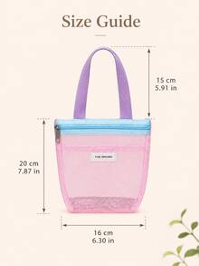 Dopamine Style Colorblock Makeup Bag, Portable Travel Handbag & Toiletry Storage Bag, Mesh Design, Suitable For Storing Cosmetics And Toiletries, Lightweight And Practical, Travel Essential - Multicolor - View 4