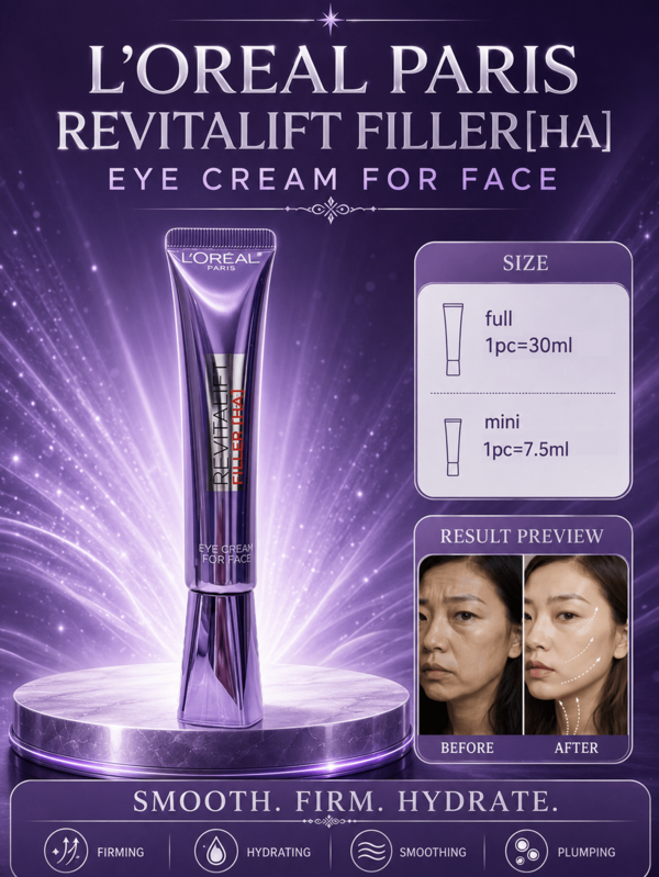 L’Oreal Paris L'Oreal 抗皺眼霜 7.5ml 試用裝/30ml 正裝，減少皺紋、黑眼圈、魚尾紋與笑紋，輕盈透氣，適合所有膚質