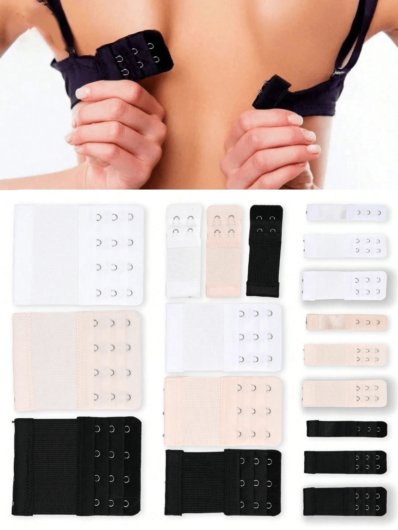 3/18pcs Bra Extender Multi-Size Assortment Pack, Comfortable Lingerie Extension Back Hooks, Anti-Chafing Pressure-Relieving Bra Clasps, 2-Row 3-Row 4-Row Hooks, Plus Size Bra Adjustment Buckles, Multi-Color Replacement Set, Invisible Comfortable Non-Digging Lingerie Back Extender - Multicolor - View 1