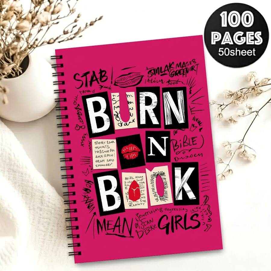 1pc Pink Spiral Notebook Diary, Inspired By "Burning Books" From "The Prank", Perfect For Office And School Use, Also A Great Gift For Friends And Colleagues - A - View 1