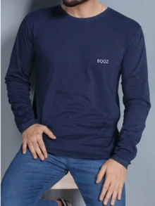 BOOS Men's Long Sleeve Plain T-Shirt - 藍色 - 查看 1