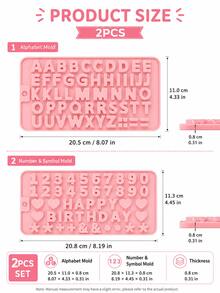 1 peça/2 peças Molde de Silicone para Bolo com Alfabeto e Números, Molde de Cozimento com Letras e Dígitos Rosa, Ferramenta de Decoração de Bolo de Aniversário DIY, Acessórios Criativos para Fazer Sobremesas, Suprimentos de Cozimento com Fácil Liberação para Festa em Casa - Multicolorido - Visão 5