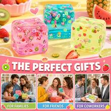 4 Colors Fruit Jelly Cube Squishy Toy, Soft Stress Relief Squeeze Toy, Fingertip Toy, Fun Gift For Teens And Adults - Multicolor - View 6