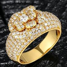 1pc Luxury 14K Gold Plated Yellow Flower Heart-Shaped Four-Prong Round Geometric Couple Ring For Women, Suitable For Daily Commute, Engagement Gift, Party Jewelry - Yellow - View 7