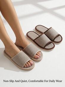 Veyra Day Unisex Linen Open Toe House Slippers Breathable Polyester Fabric Upper Flexible Soft EVA Flat Sole Non Slip Quiet Indoor Slide Sandals - Women's Slippers - View 2