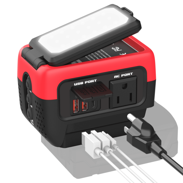 240W Power Inverter Pure Sine Wave, Portable Power Station Compatible With Mil-Waukee 18V Battery, DC 18V To AC 120V, USB-C 140W Fast Battery Bidirectional Charger, 120V 60Hz AC Outlets, 600LM LED, Summer Outdoor Camping Essentials(No Battery)