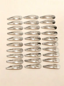 30pcs Minimalist Snap Hair Clips, Women Casual Claw Hair Accessories, Cute Hair Clips, Suitable For School Daily Wear - Silver - View 1