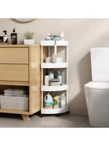 4-Tier White PP Plastic Corner Storage Rack With Detachable Wheels, Stable Floor Standing Multifunctional Organizer For Kitchen Bathroom Sundries Storage - View 2
