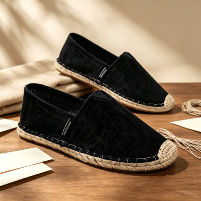 Summer Breathable Straw Woven Casual Shoes Solid Color Basic Fabric Woven Loafers For Outdoor Home Beach
