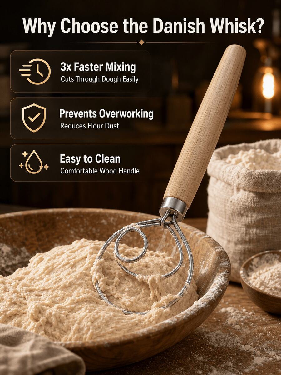 SMEGGEMS 1pc Stainless Steel Manual Dough Mixer - Handheld Flour Whisk With Wooden Handle, Baking Tool, Non-Stick Bread And Pastry Making, No Electricity Required, Compact Kitchen Gadget, Durable Cookware, Dough Mixer - View 1
