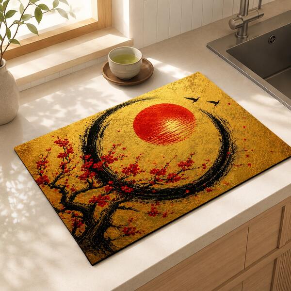 Printed Pattern Drainage Mat/Absorbent Mat/Drying Mat For Coffee Machine And Tableware - Absorbent Polyester Tabletop Protector With Rubber Non-Slip Backing, For Kitchen Countertop Decoration - Home Bar And Dining Table Placemat