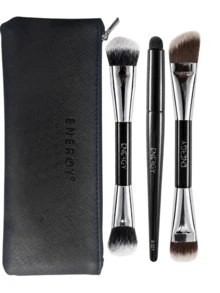 ENERGY Dual-Ended Makeup Brush Set, Portable Face Makeup Brushes With Storage Bag For Foundation Concealer Blush Powder - Black - View 1