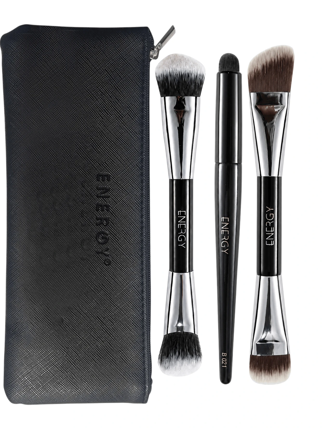 ENERGY Dual-Ended Makeup Brush Set, Portable Face Makeup Brushes With Storage Bag For Foundation Concealer Blush Powder - Black - View 1
