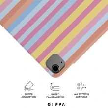 GIIPPA 1件彩色條紋Y折磁吸平板保護殼，PU皮革外層搭配硬壓克力防彎背板，無筆槽，多角度支架，自動休眠/喚醒，適合辦公與日常使用，兼容 iPad Mini 6/7、Air 2/3/4/5/11/13" (M2/M3 2024-2025)、5/6/7/8/9/10/11代、Pro 10.5/11/12.9" (2017-2025)，夏季保護殼，11 A16 保護殼，保護套 - 多色5 - 查看 3