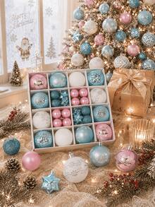 44pcs/Set Bola Natal Macaron Berpayet dengan Tekstur, Bola Dekoratif Gantung Warna Campuran, Dekorasi Pohon Natal Desain Tekstur Macaron, Perayaan Tahun Baru, Dekorasi Luar Ruangan, Ciptakan Suasana Meriah dengan Ornamen Natal - MultiWarna - View 3