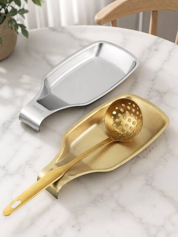 Stainless Steel Spoon Rack Tray, Gold And Silver Kitchen Utensil Holder Suitable For Ladles, Spoons, Spatulas And Cooking Tools, Modern Countertop Organizer, Heat-Resistant Metal Stove Spoon Rack Suitable For Home Kitchen, Dining Table, Restaurant And Daily Cooking Use