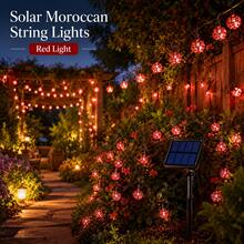 Solar Powered Moroccan Ball String Lights, Red LED Outdoor Garden Yard Decoration, Solar Powered Hanging Ball Fairy Lights, 8 Flashing Modes, Suitable For Balcony Fence Yard Party Holiday Home Decor - Red - View 2
