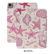 GIIPPA 1件裝粉色貝殼與海星印花Y折磁吸平板保護殼，PU皮革外層搭配硬質壓克力防彎背板，無筆槽，多角度支架，自動休眠/喚醒，防震柔軟微纖維內裡，夏日海灘風修身設計，適用於學校、辦公室與日常使用，相容 iPad Mini 6/7，Summer 11 A16 保護殼/保護套 - 彩色 - 查看 1