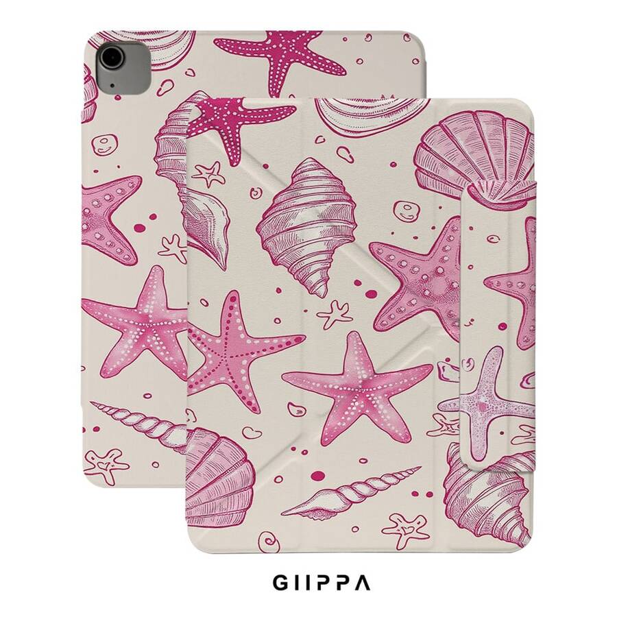 GIIPPA 1件裝粉色貝殼與海星印花Y折磁吸平板保護殼,PU皮革外層搭配硬質壓克力防彎背板,無筆槽,多角度支架,自動休眠/喚醒,防震柔軟微纖維內裡,夏日海灘風修身設計,適用於學校、辦公室與日常使用,相容 iPad Mini 6/7,Summer 11 A16 保護殼/保護套 - 彩色 - 查看 1
