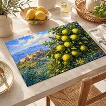 Lemon Print Pattern Drainage Mat/Absorbent Mat/Drying Mat Coffee Machine Dish Drying Mat - Absorbent Polyester Tabletop Protector With Rubber Non-Slip Backing, For Kitchen Countertop Decoration - Home Bar And Dining Table Placemat - Multicolor - View 1