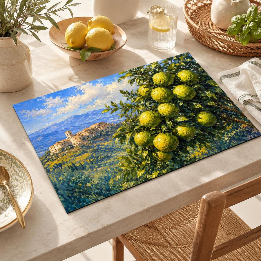 Lemon Print Pattern Drainage Mat/Absorbent Mat/Drying Mat Coffee Machine Dish Drying Mat - Absorbent Polyester Tabletop Protector With Rubber Non-Slip Backing, For Kitchen Countertop Decoration - Home Bar And Dining Table Placemat - Multicolor - View 1