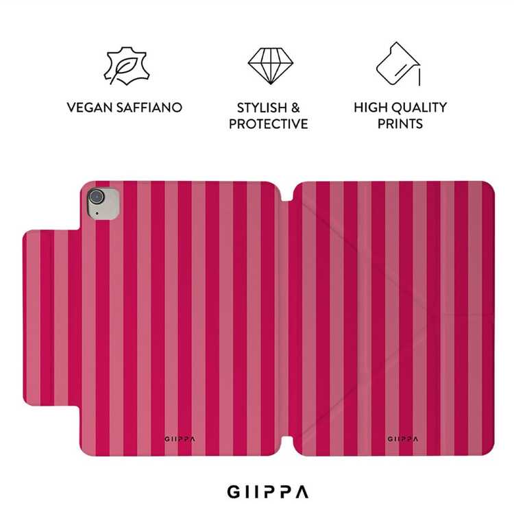 GIIPPA 1pc Pink & Red Striped Y-Fold Magnetic Tablet Protective Case, PU Leather Shell With Hard Acrylic Anti-Bending Backplate, No Pen Slot, Multi-Angle Support, Auto Sleep/Wake, Office & Daily Use, Compatible With IPad Mini 6/7, Air 2/3/4/5/11/13" (M2/M3 2024-2025), 5/6/7/8/9/10/11th Gen, Pro 10.5/11/12.9" (2017-2025), Summer, Protective Case, 11 A16 Protective Case, Cover - Multicolor 10 - View 2