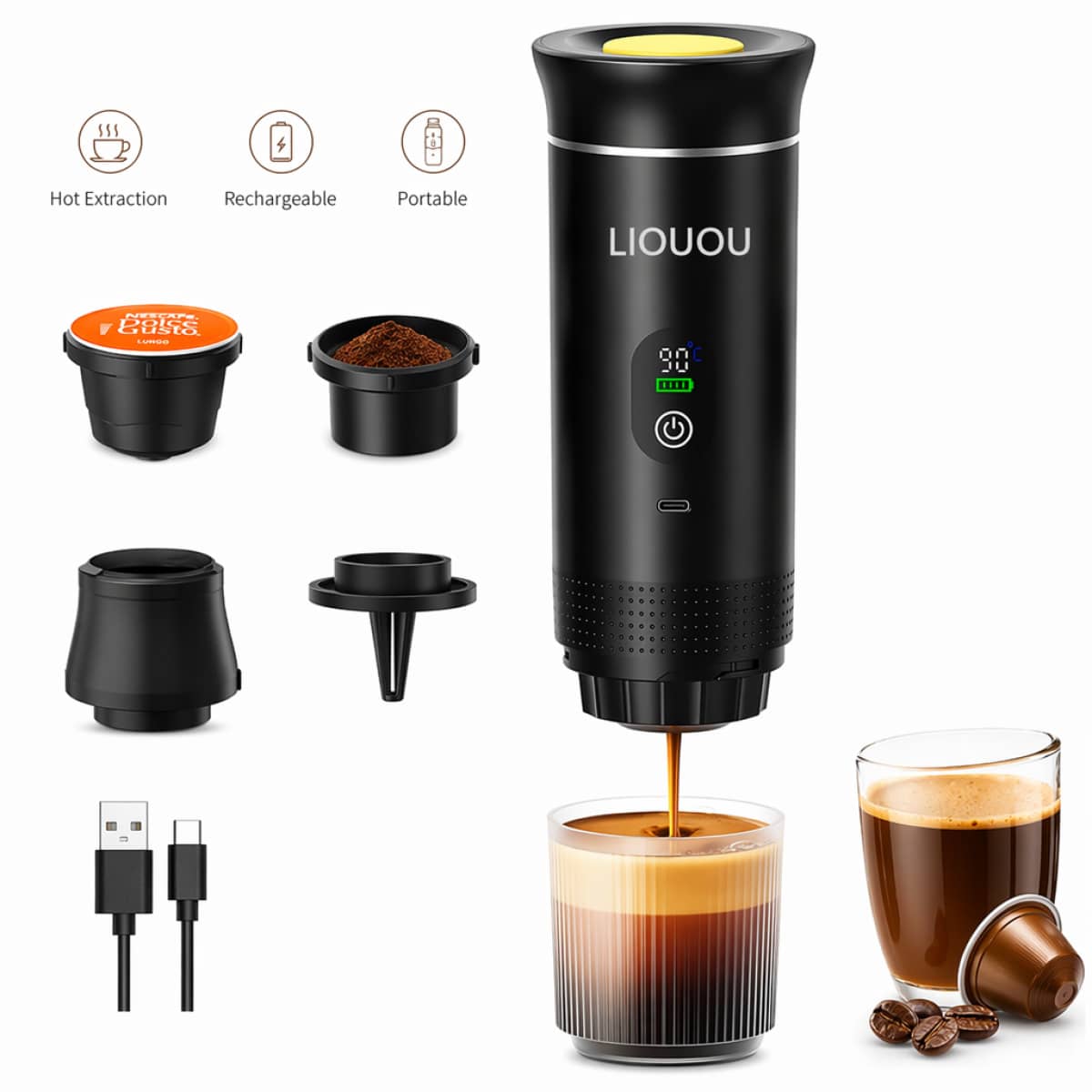 On-The-Go Self-Heating Coffee Maker, USB Rechargeable 2-In-1 Espresso Gadget For Busy Moms, Car & Daily Errands,Coffee Maker,Kitchen Essentials,Kitchen Appliance,Espresso,Coffee Capsule Storage Bag