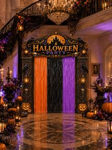 5pcs Halloween Door Decor Set, Halloween Party Entrance Arch Banner With Foil Fringe Curtain, Porch Sign Banner, Hanging Rope, Polyester Haunted House Doorway Backdrop, Suitable For Indoor/Outdoor Party Porch Yard Photo Booth Decoration - View 6